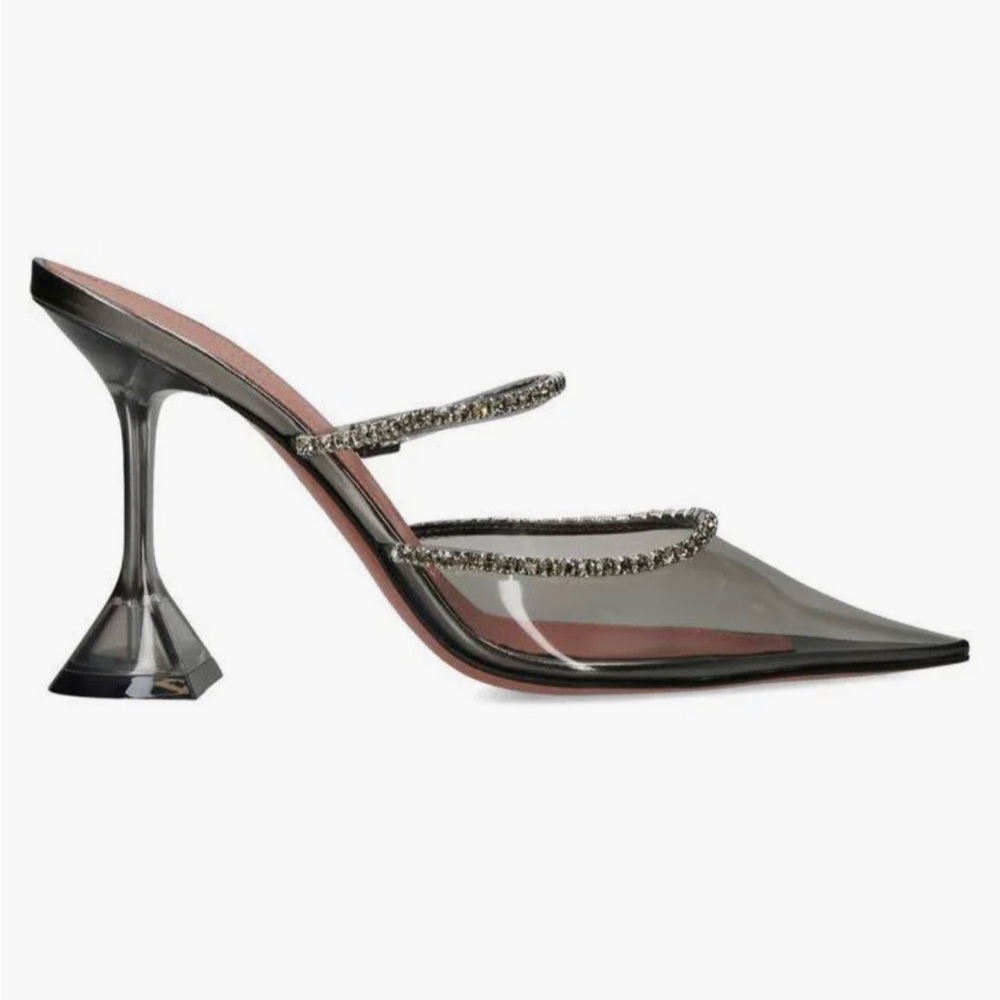 Amina Muaddi 
95mm Gilda Glass Mule
A6740
Size: 7B
Color: Dark Grey